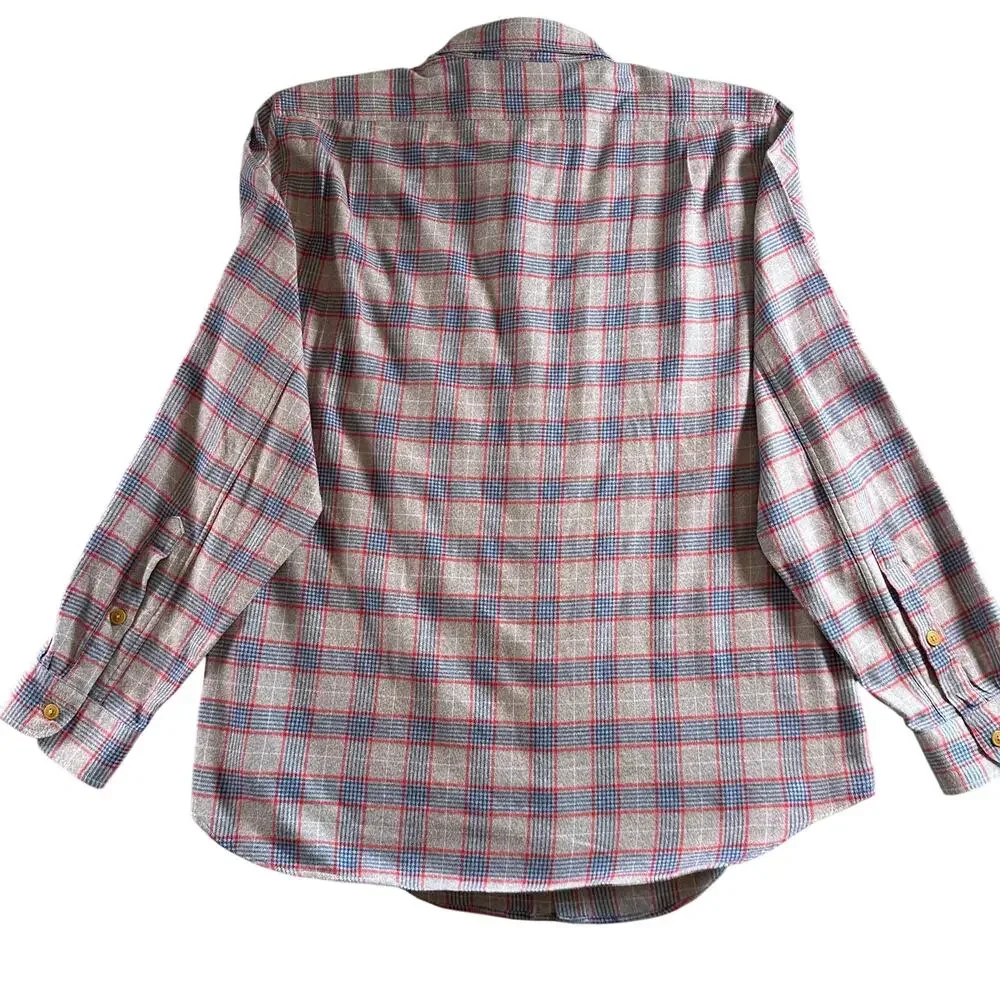 J Crew Men's Large Red Blue & Gray Flannel Button Down 100% Cotton
